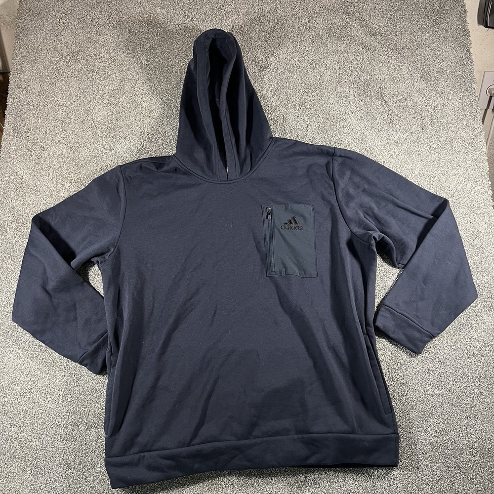 Adidas Men’s Blue Pullover Hoodie Chest Zip Pocket Athletic Sweatshirt 2XL